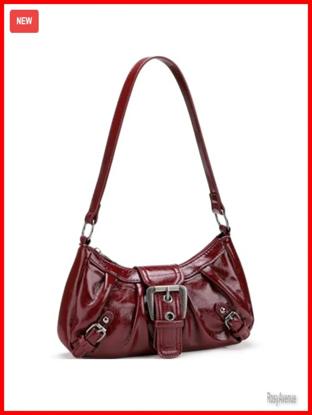 Vegan Leather Hobo Bag with Top Handle and Shoulder Strap, Buckle and Zipper